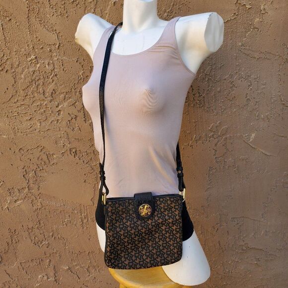 DKNY Black and Brown Canvas Crossbody Bag - Picture 1 of 11